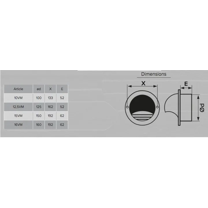12,5VM, Griglia esterna per sfiato con flange D125, acciaio inox