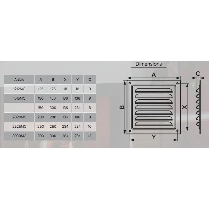 3030MC, Griglia di ventilazione 300x300, acciaio zincato