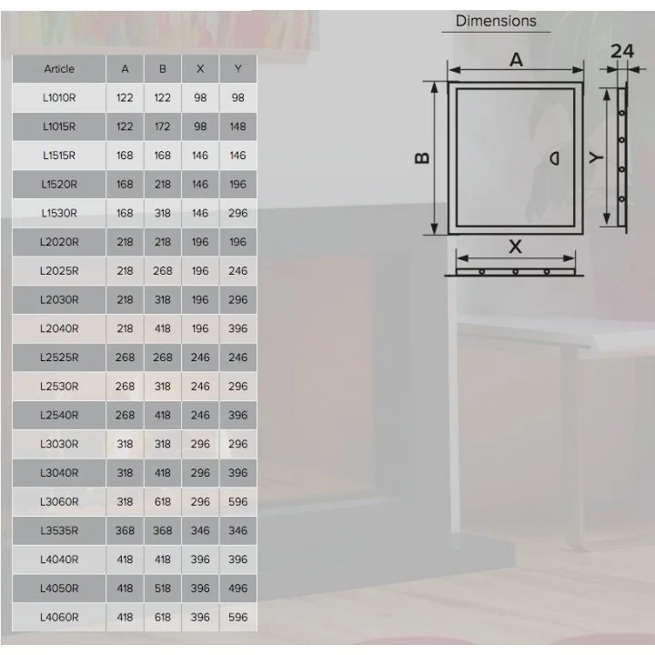 Porta di ispezione 122x122 L1010R con maniglia e flangia - Akvavent