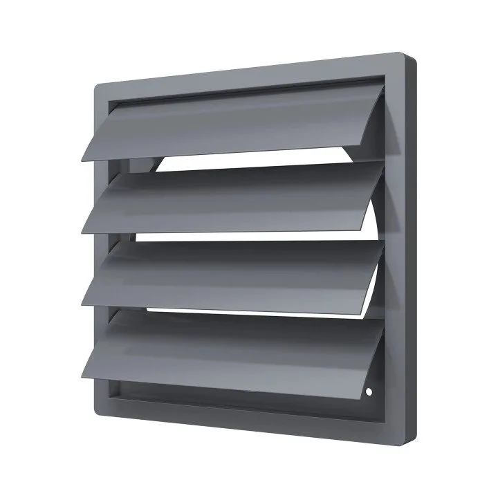 4141K35,5F grigio, Griglia di scarico con serrande a gravità 410x410 con flangia D355, grigia, plastica ASA