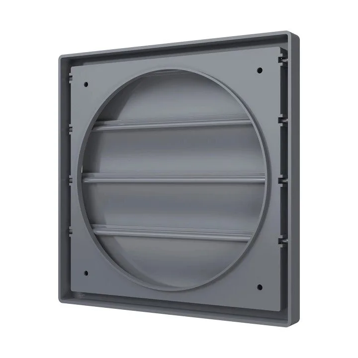 4141K35,5F grigio, Griglia di scarico con serrande a gravità 410x410 con flangia D355, grigia, plastica ASA