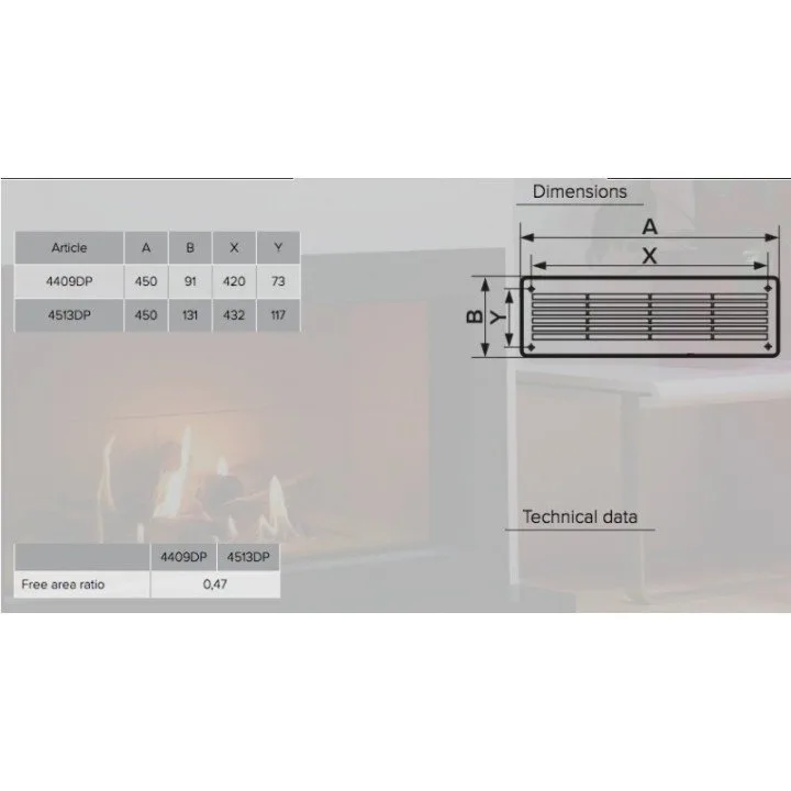 Griglia di ventilazione rimovibile 450x131 marrone, confezione da 2 pezzi in polipropilene