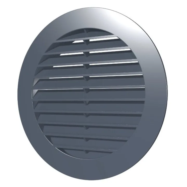15RKN grigio, Griglia rotonda esterna D200 con flangia D150, plastica ASA
