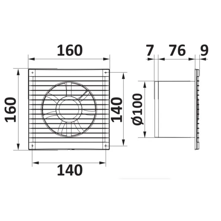 Il ventilatore da bagno più conveniente con ghigliottina e rete anti-insetti ø 100 mm