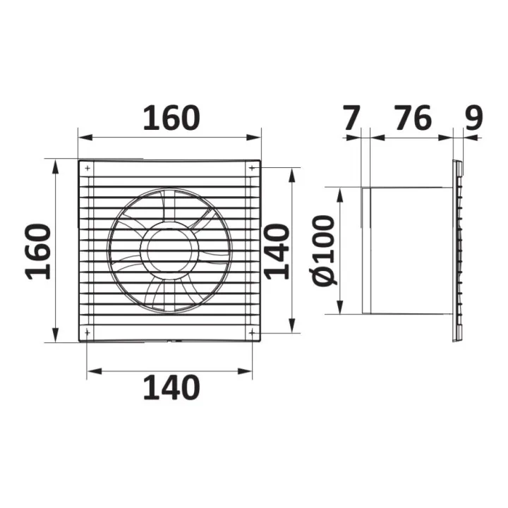 Ventilatore per bagno conveniente 100mm con sensore di luce e timer