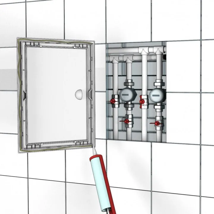 Porta di ispezione 268x318 L2530R con maniglia e flangia - Akvavent