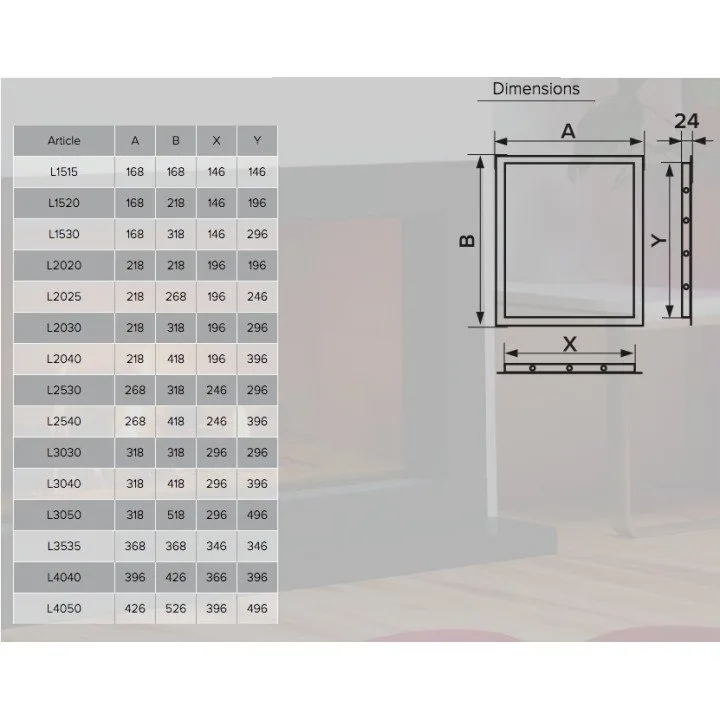 Porta di ispezione 268x318 L2530R con maniglia e flangia - Akvavent