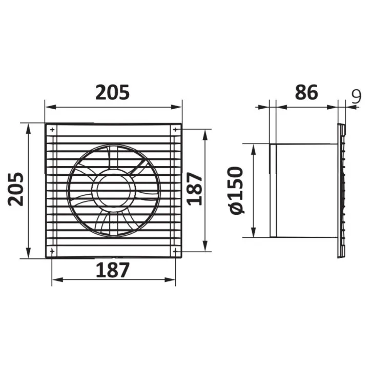 A 6S C, A 6S C, Ventilatore assiale con rete contro le zanzare e valvola di ritorno D 150