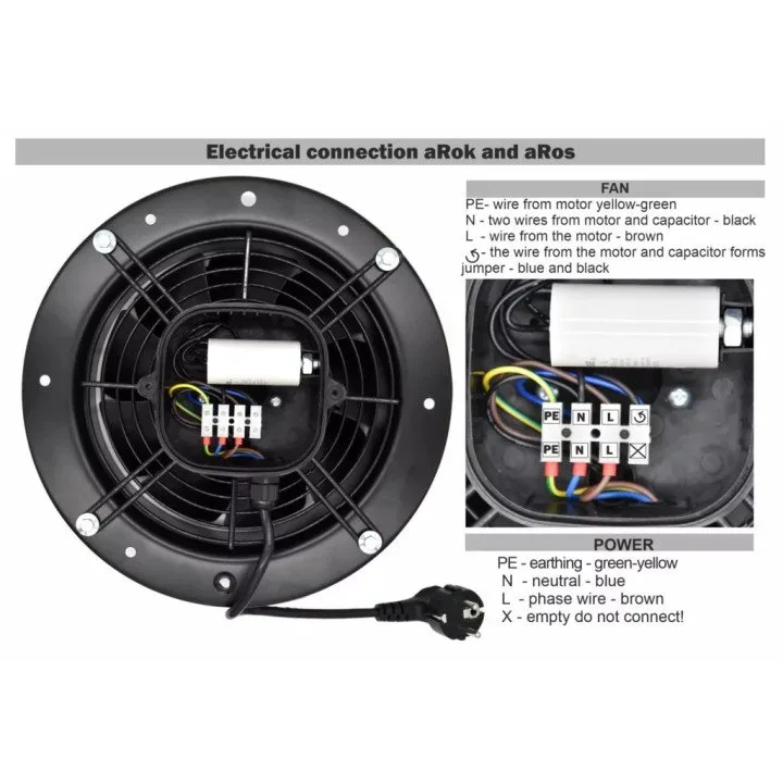 Ventilatore assiale industriale a parete ad alta efficienza 350 mm