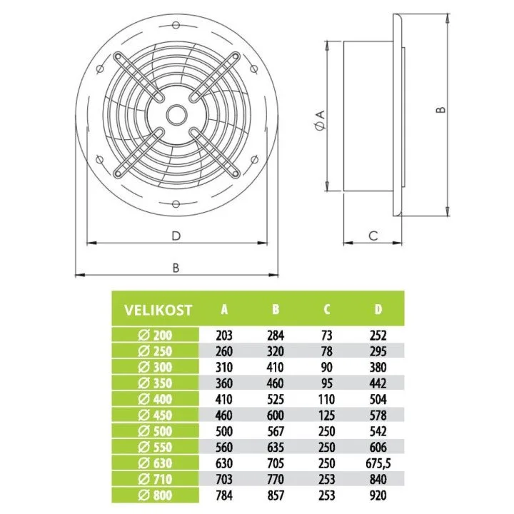 Ventilatore industriale per ventilazione 300 mm, aRos 300