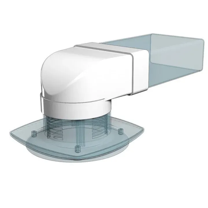 620SK16FP, raccordo a 90° tra canale rettangolare 60x204 e distribuitore d'aria con flangia D160