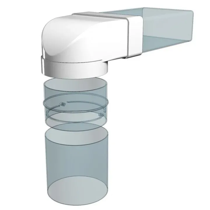 620SK16FP, raccordo a 90° tra canale rettangolare 60x204 e distribuitore d'aria con flangia D160