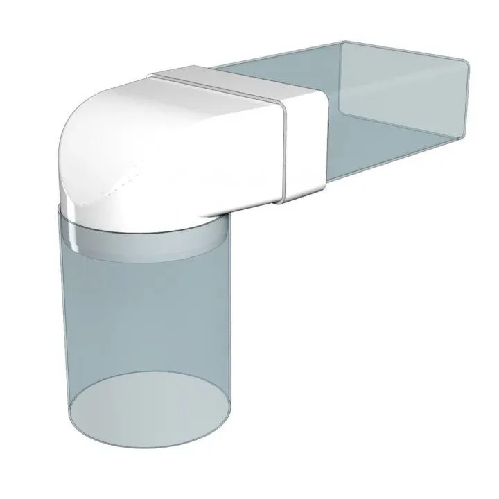90° raccordo tra canale rettangolare 220x90mm e tubo D150 mm