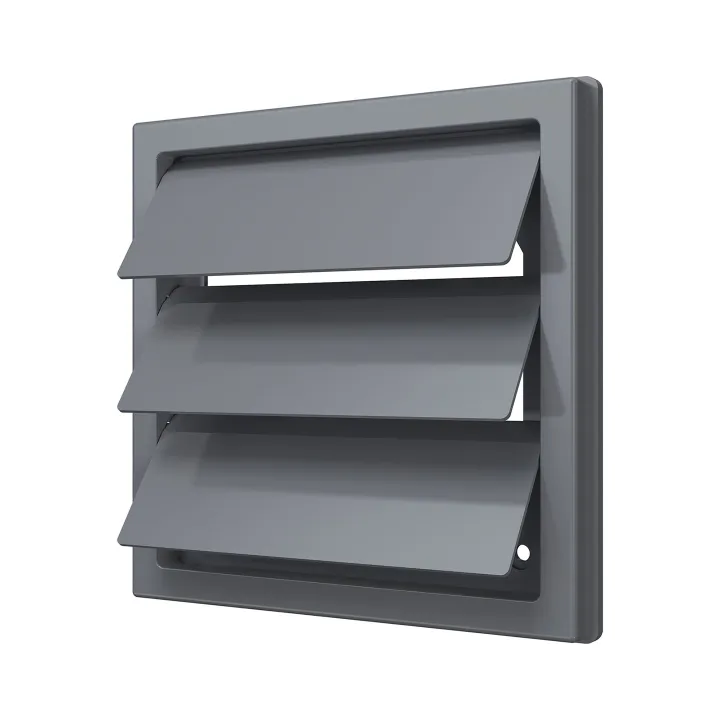 1515K12,5F grigio, Griglia di scarico con sportelli di gravità 150x150 e flangia D125, grigio (plastica ASA)