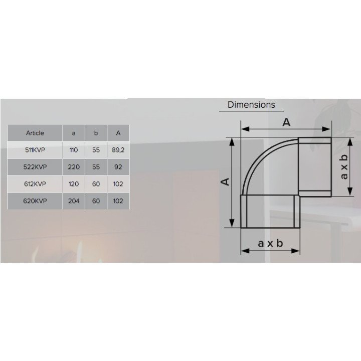 612KVP, Gomito verticale a 90° per canalizzazione rettangolare 60x120