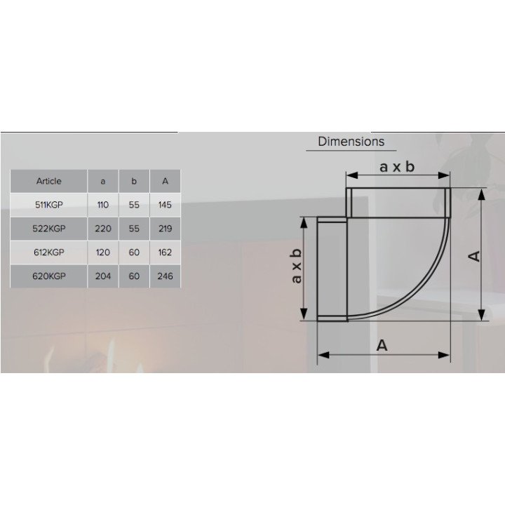 612KGP, Gola orizzontale 90° per canalina rettangolare 60x120
