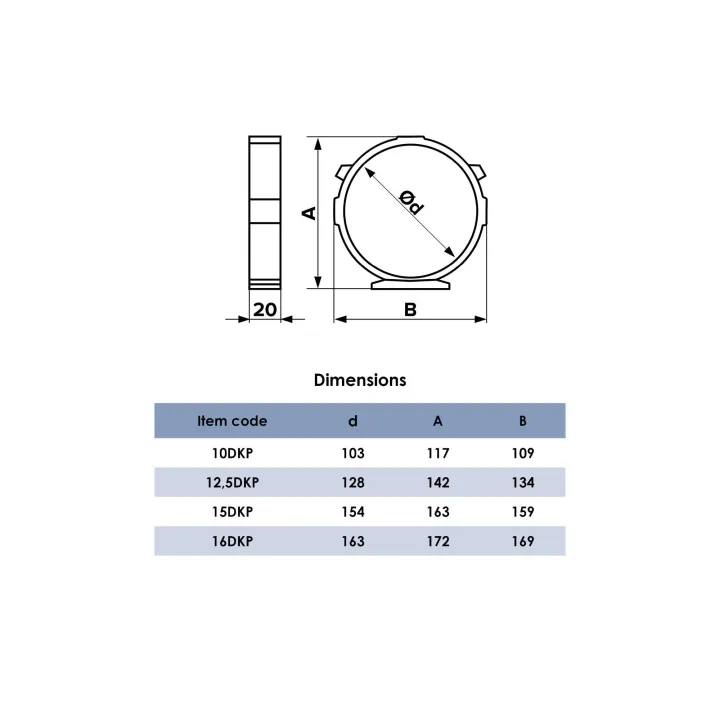 16DKP, Supporto per tubo rotondo D160