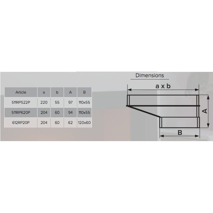 612RP20P, Giunto eccentrico per canalizzazione rettangolare 60x120/60x204