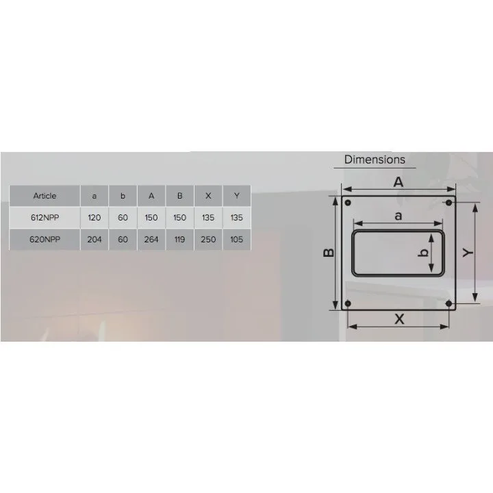 612NPP, Striscia inferiore 150x150 per canale rettangolare 60x120