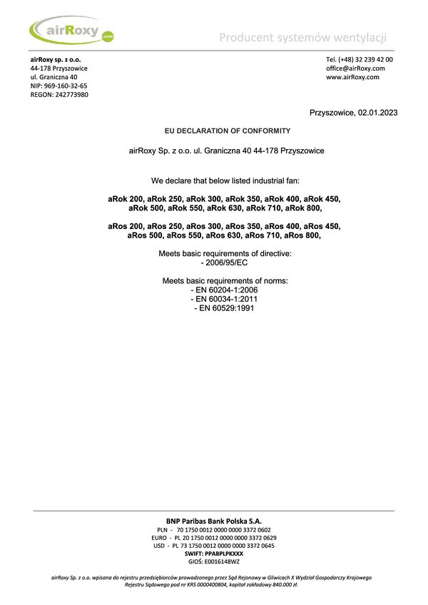 aRok/aRos Dichiarazione di conformità