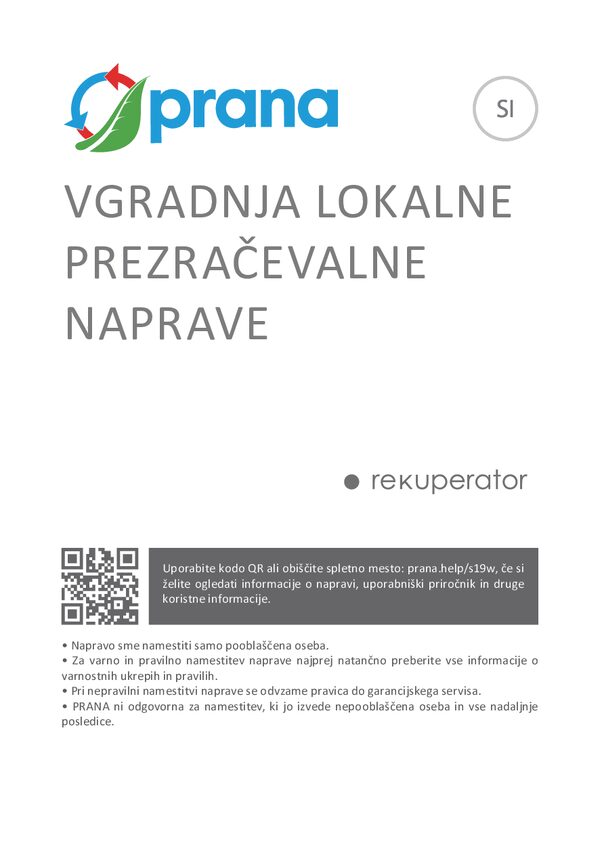 Recuperatori PRANA – Manuale di installazione