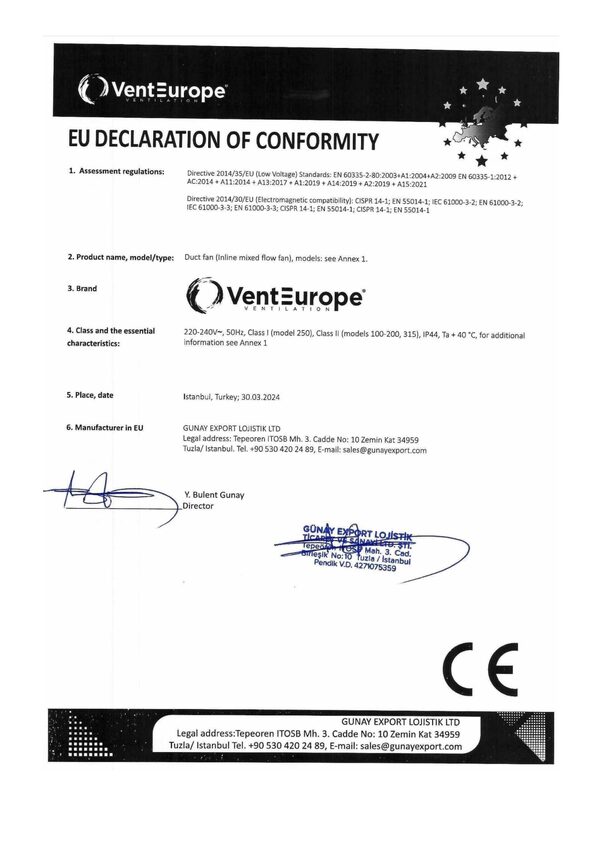 VentEurope Monsoon – Dichiarazione di conformità